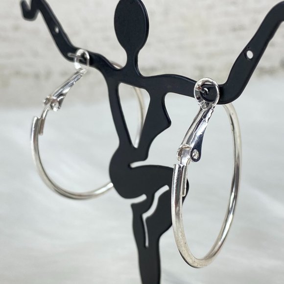 Vintage Silver Tone Hinged Large Hoop Earrings - Picture 3 of 5
